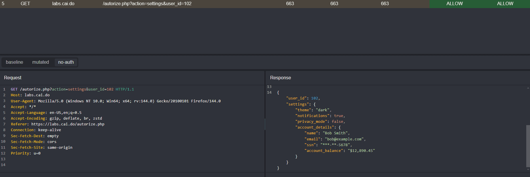 The no-auth request.