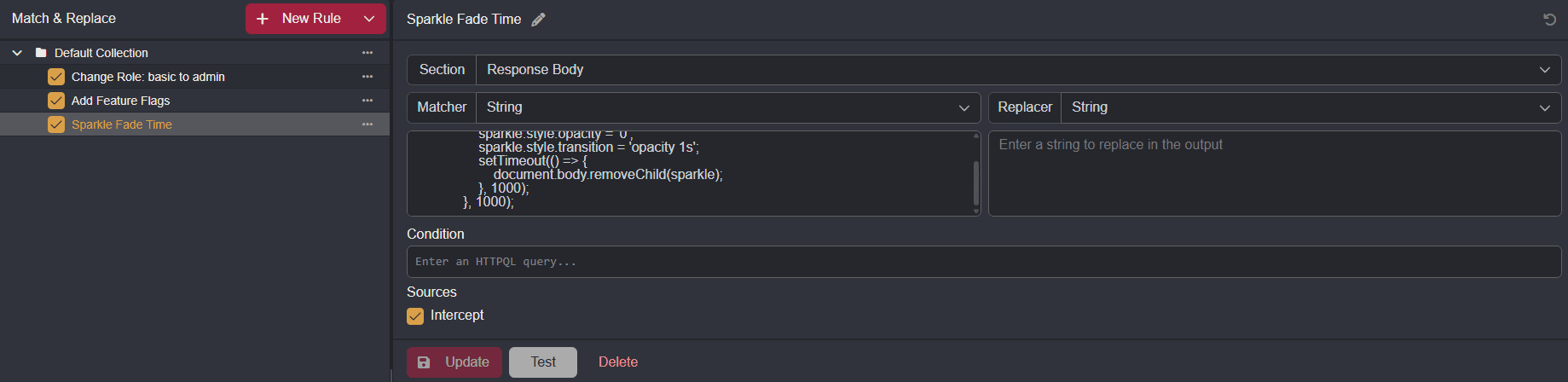 Creating a rule to persist the sparkles.