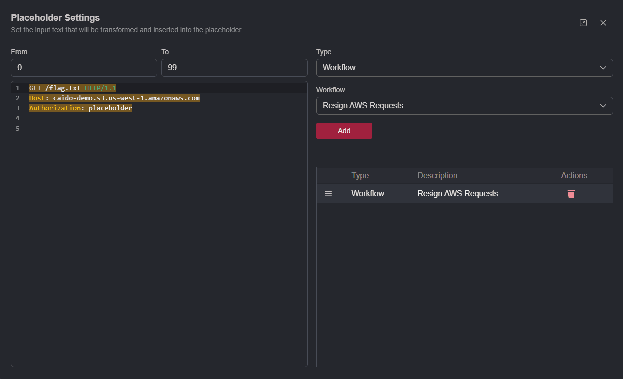Placeholder settings