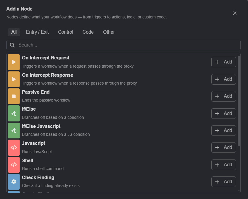 The node selection window.