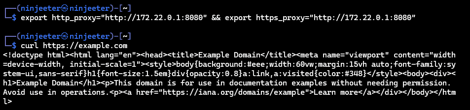 Setting the environment variables and entering a curl command without the -x command-line option.